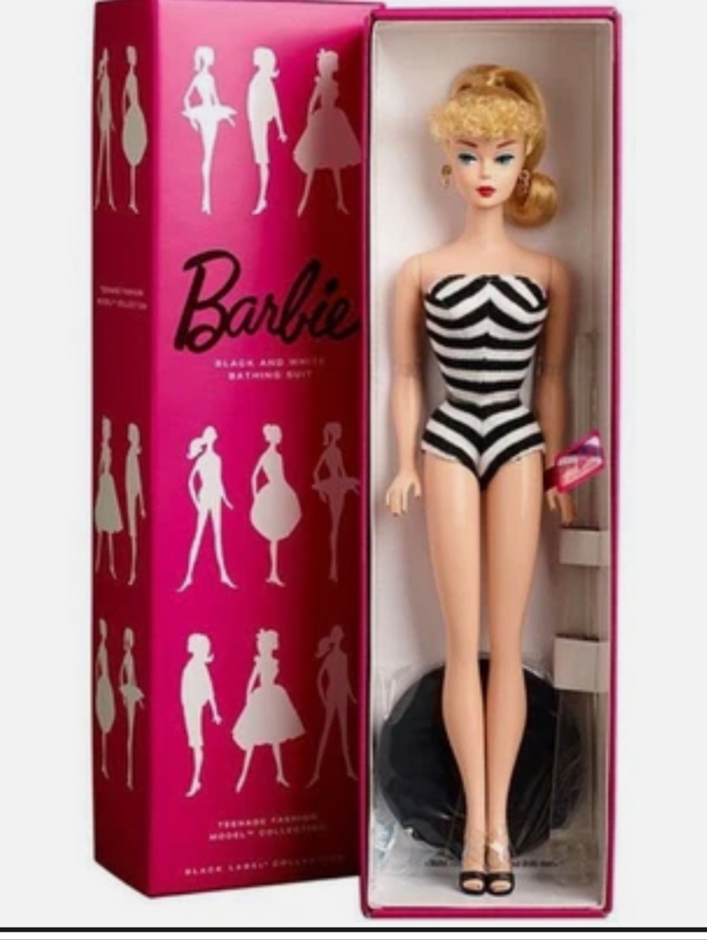 Barbie Unique Vintage Black & White Chevron Stripe One Piece Bathing Suit Sz XL - Picture 2 of 9